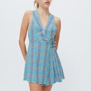 NWT UO Plaid Linen Buckle Wrap Dress